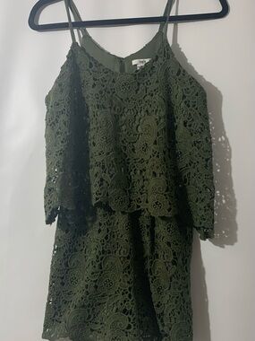 Bar III Olive Green Lace Detail Top